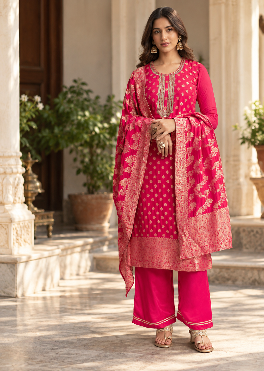 Women Pink Silk Embroidery Kurta Set
