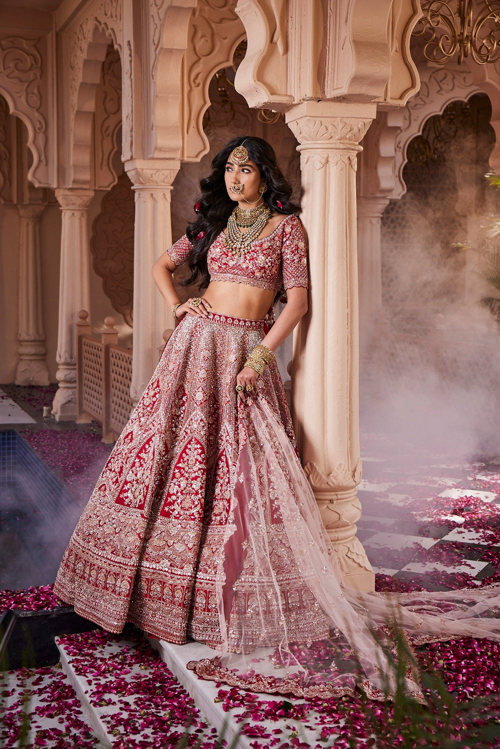 Red heavily embroidered lehenga