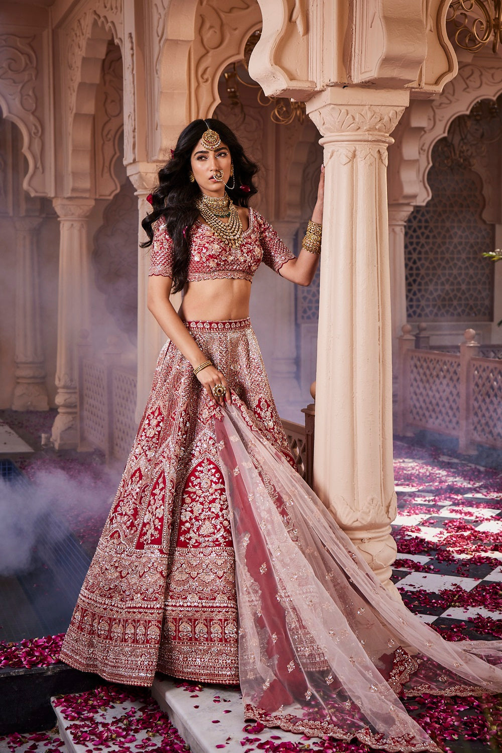 Red heavily embroidered lehenga