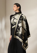 Black Peony Garden Woven Cashmere Blend Shawl