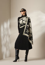 Black Peony Garden Woven Cashmere Blend Shawl