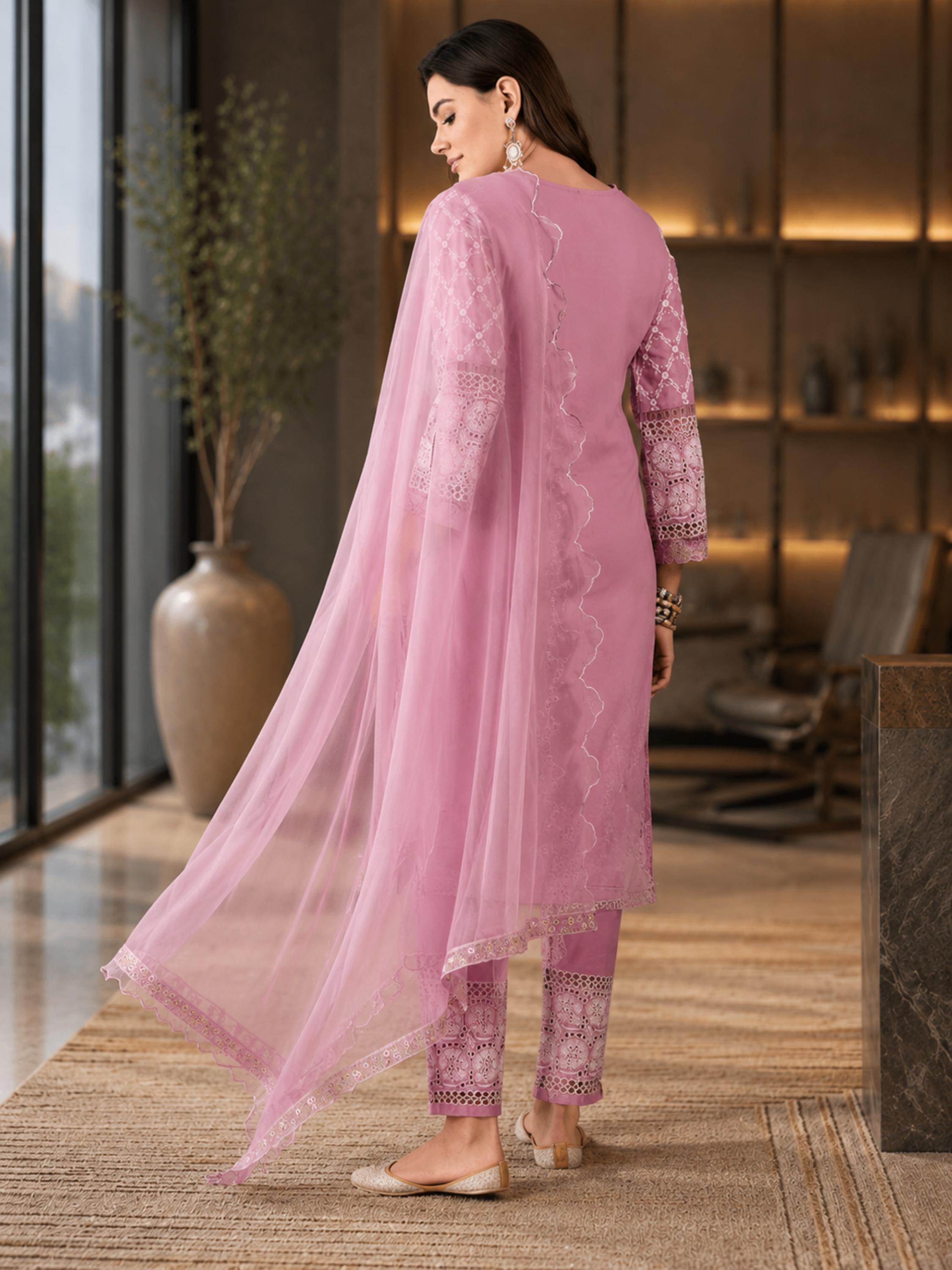Women's Pure Cotton Pink Kurta Set