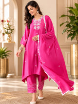 Women's Silk Pink Kurta Set