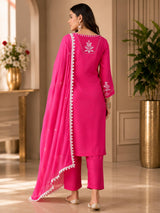 Women's Silk Pink Kurta Set