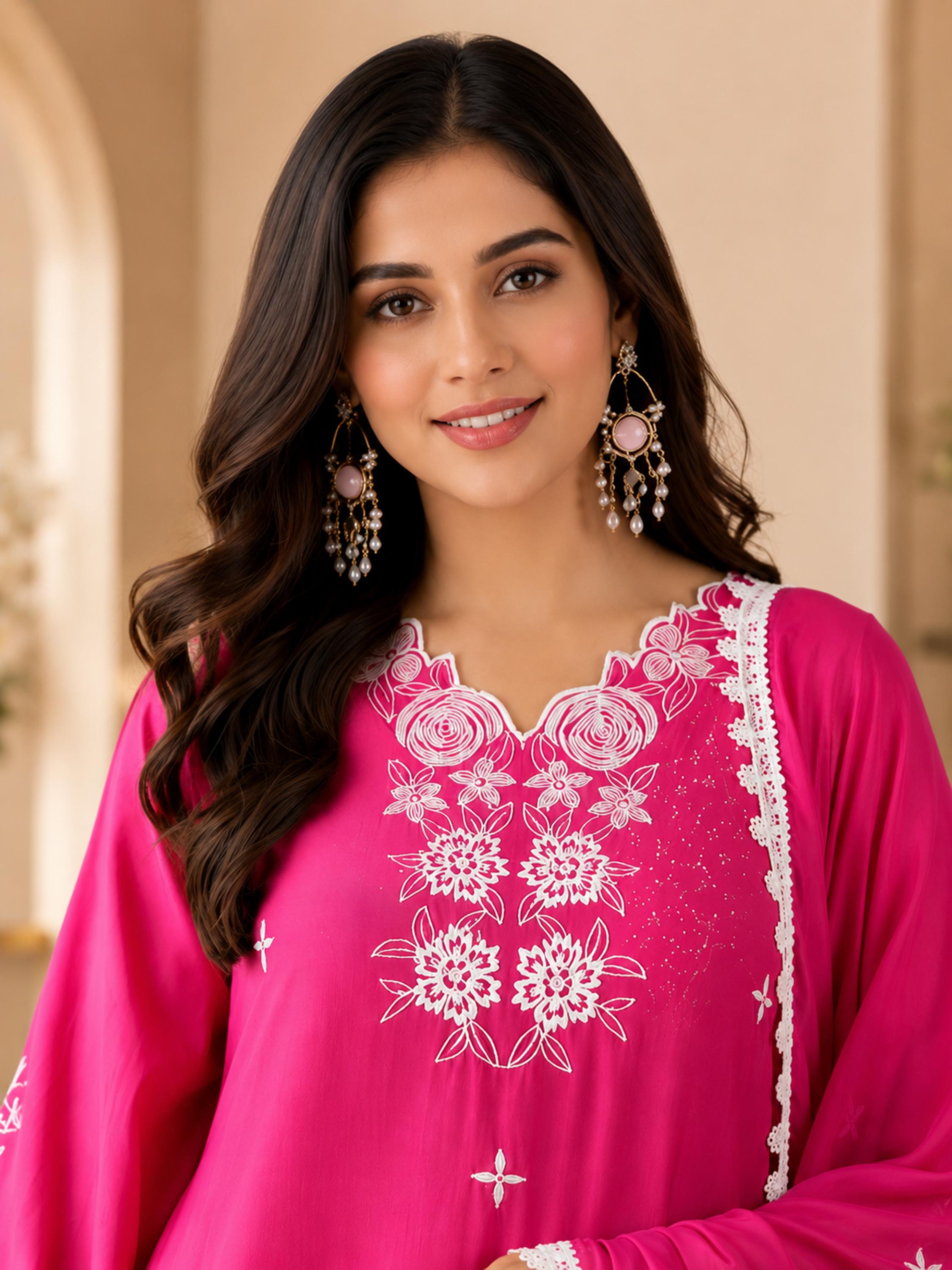 Women's Silk Pink Kurta Set