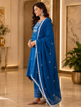 Women's Silk Blue Kurta Set