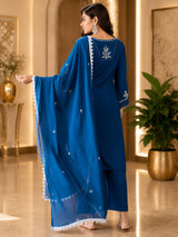 Women's Silk Blue Kurta Set