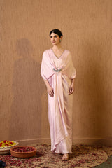 Pink V Neck Embroidered Kaftan