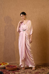 Pink V Neck Embroidered Kaftan