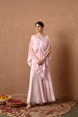 Pink Embroidered Kaftan With Sharara