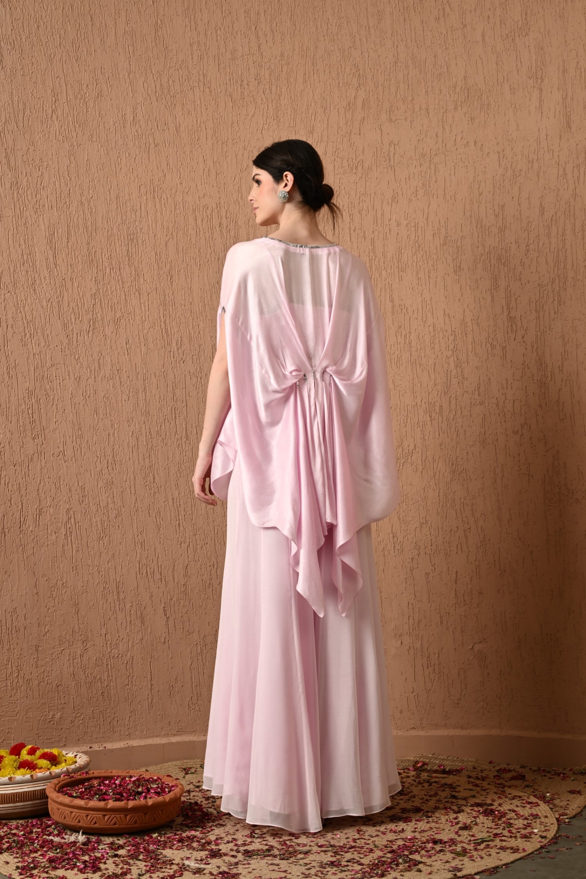 Pink Embroidered Kaftan With Sharara