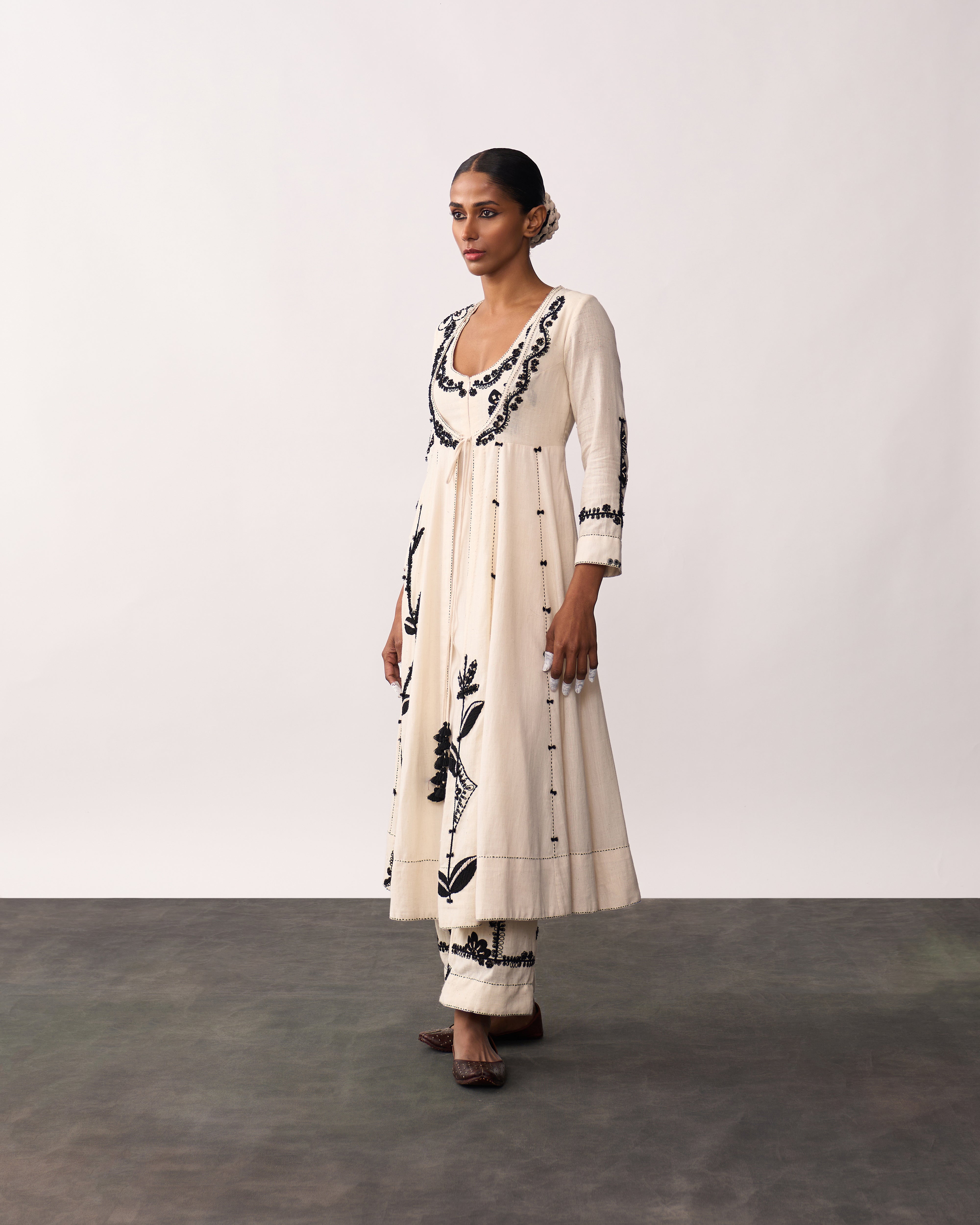 HAZRAT Ivory Handspun Anarkali Set