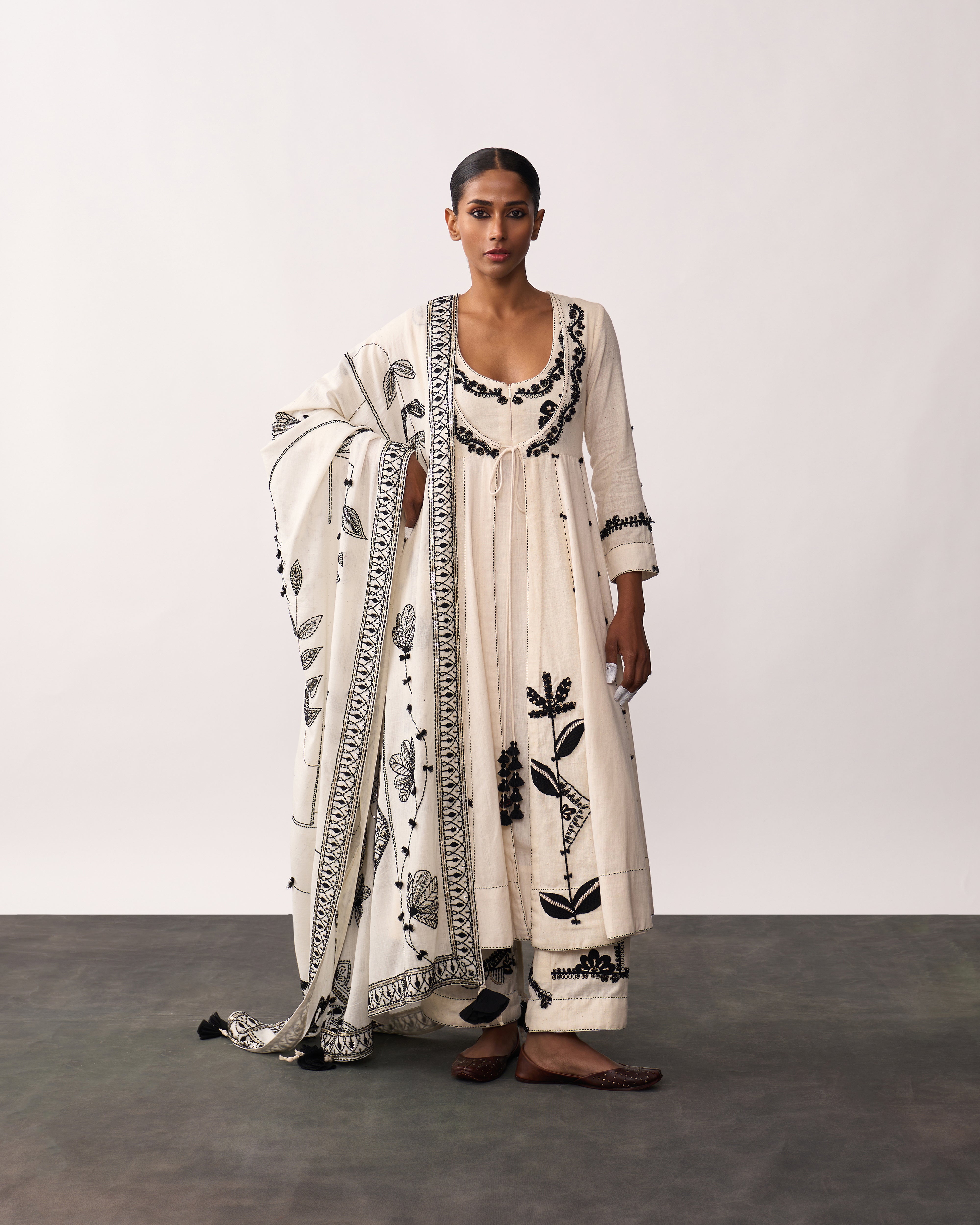 HAZRAT Ivory Handspun Anarkali Set