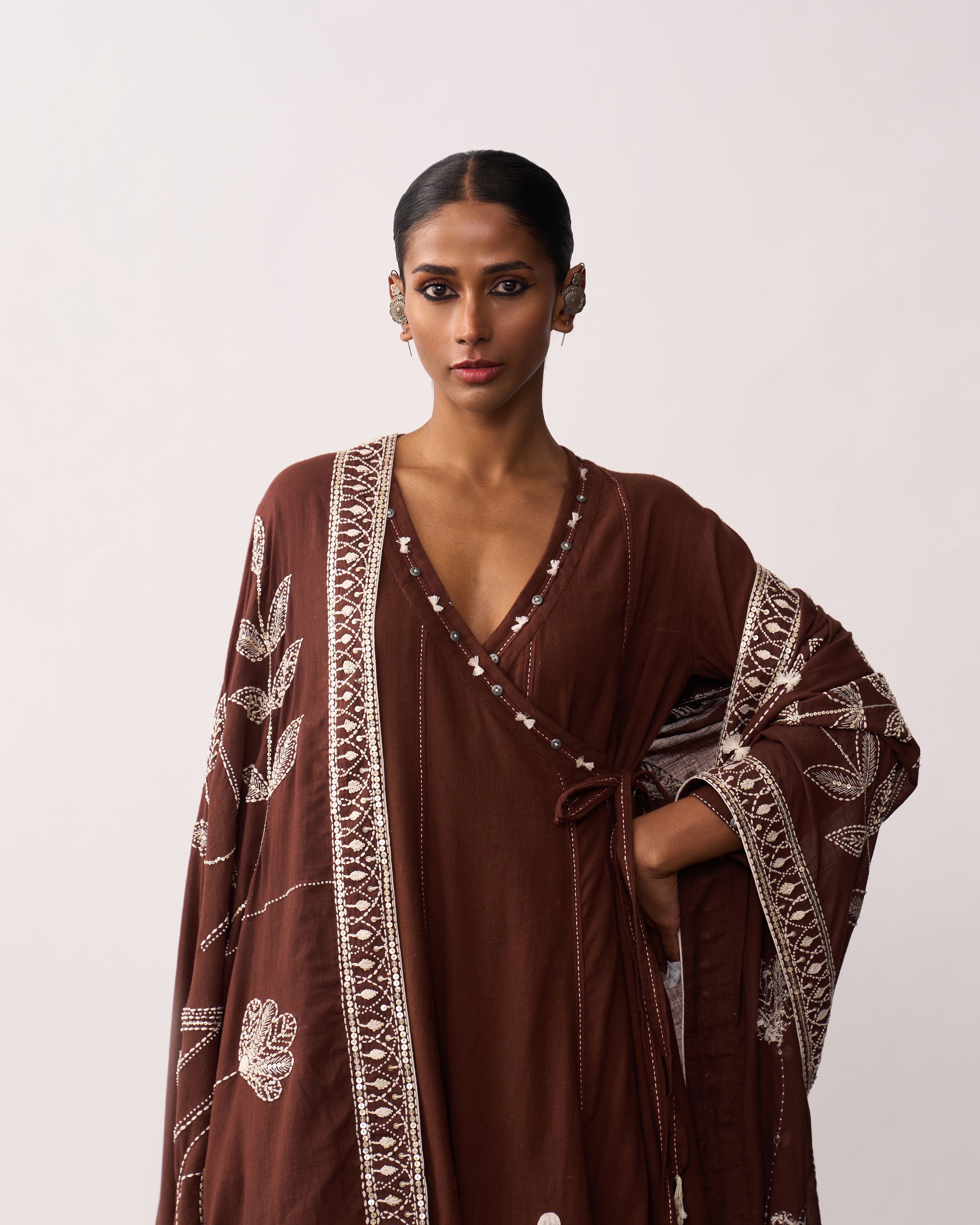 RANI LAXMI Brown Hand-spun Embroidered Dupatta