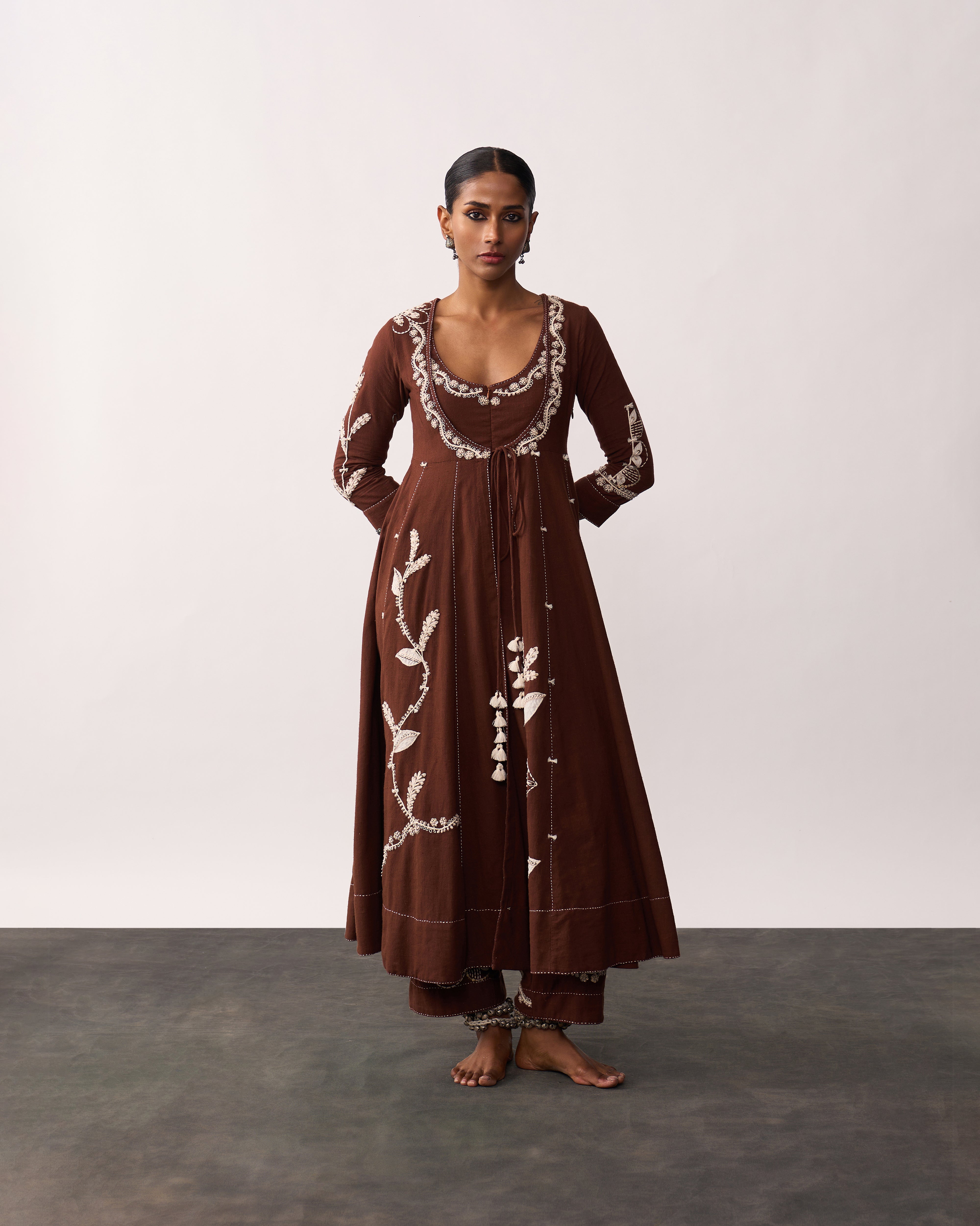 HAZRAT Brown Handspun Anarkali Set