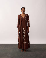 ARUNA Brown Handspun Panelled Dress