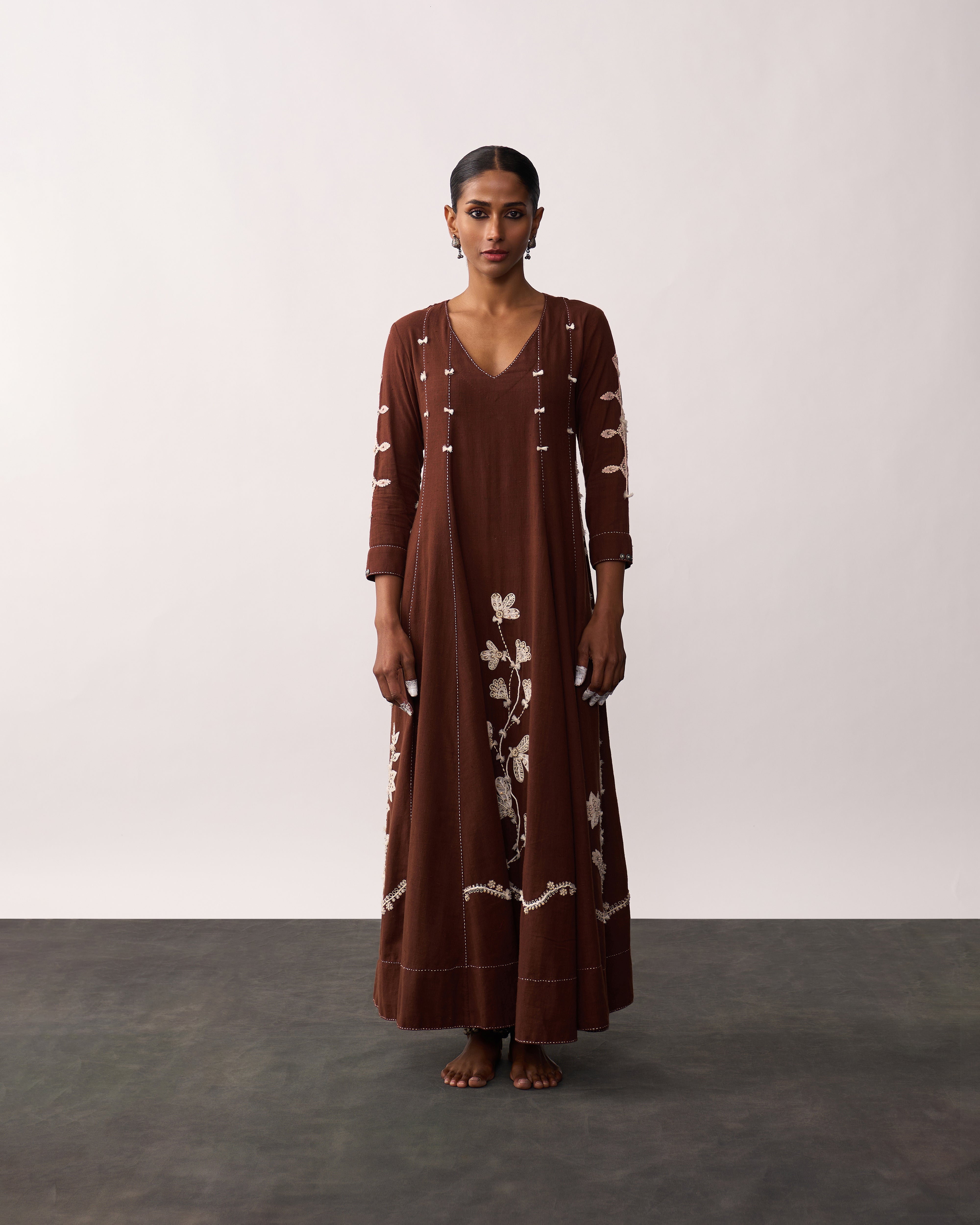 ARUNA Brown Handspun Panelled Dress