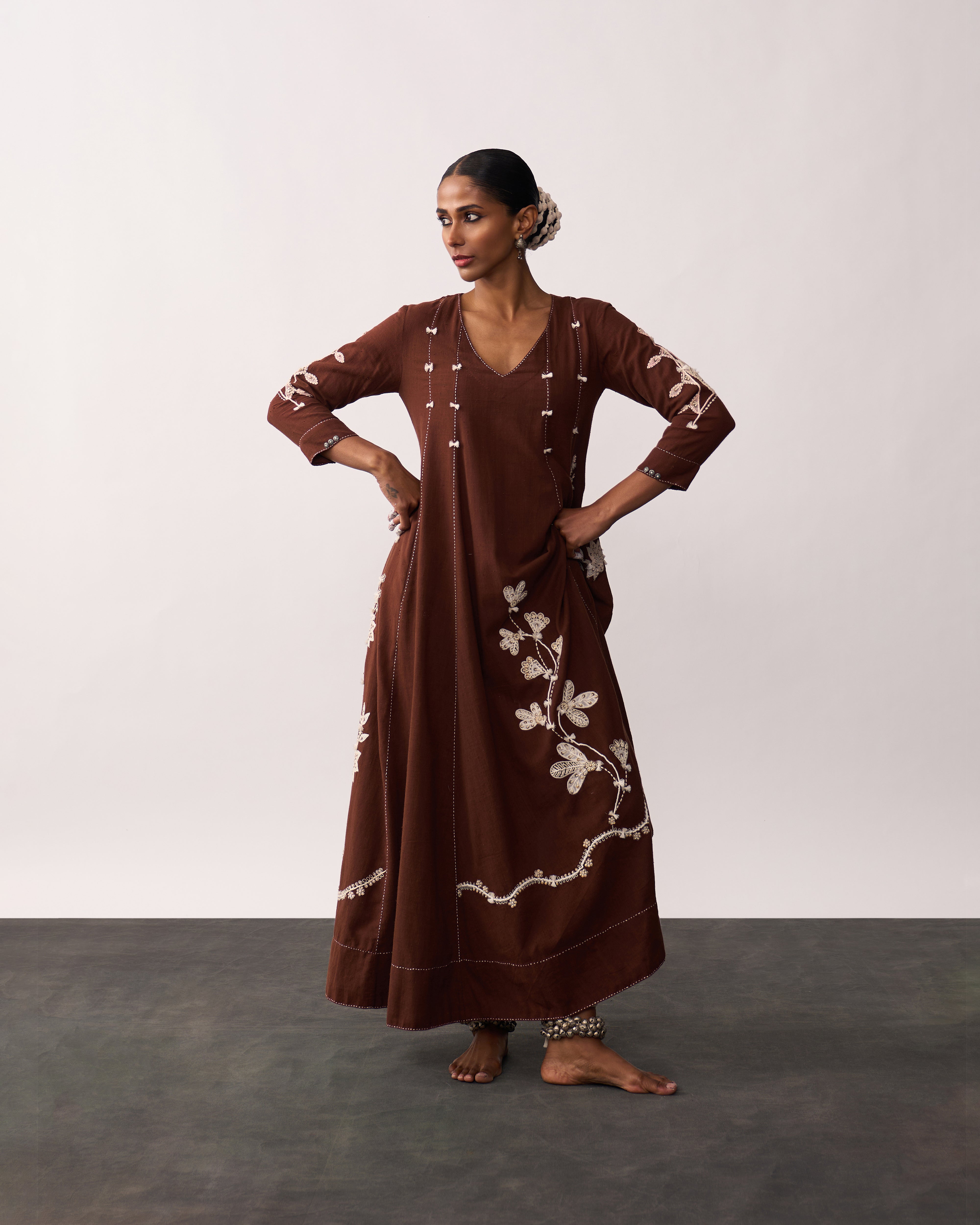 ARUNA Brown Handspun Panelled Dress