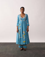 HAZRAT Blue Handspun Anarkali Set