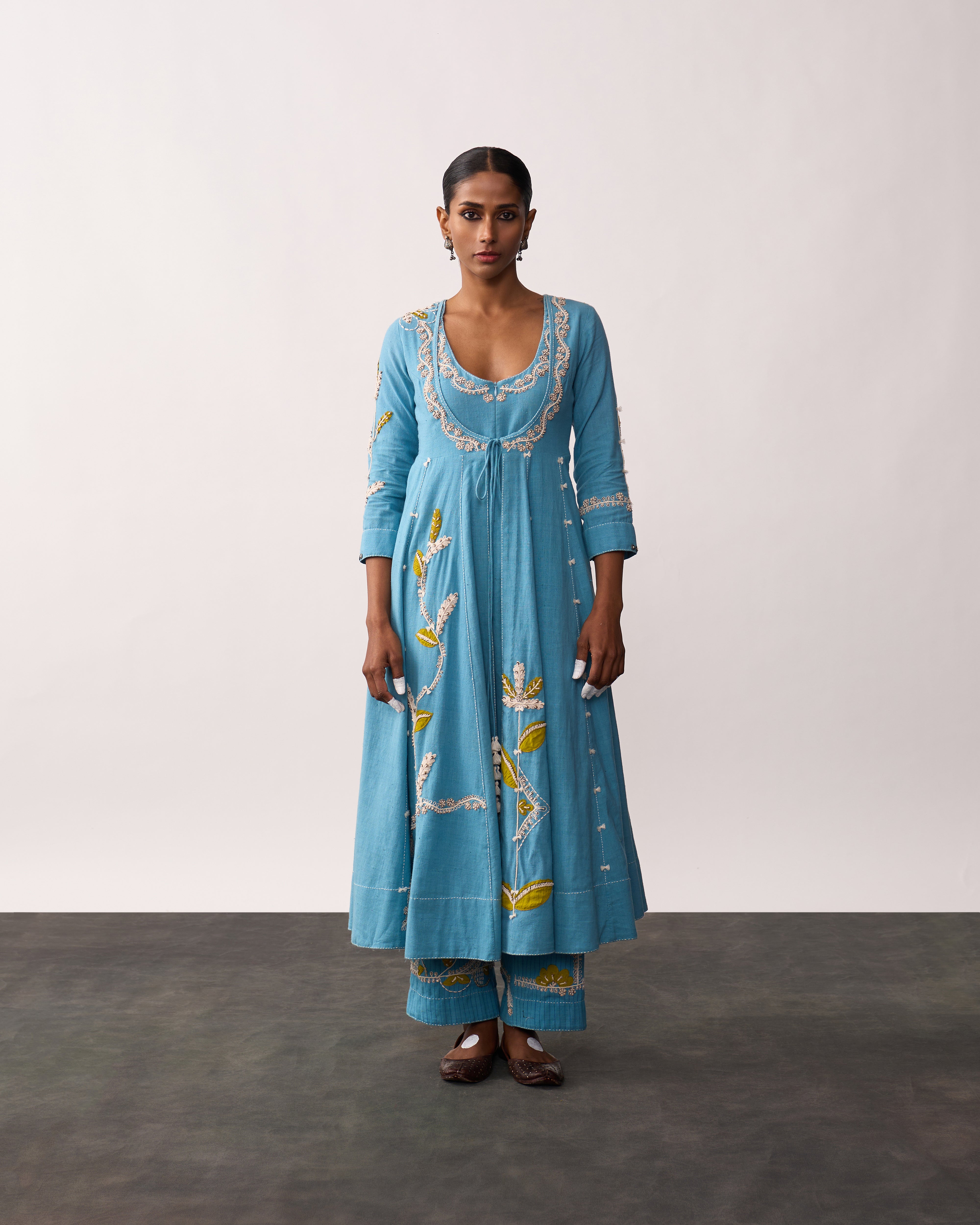 HAZRAT Blue Handspun Anarkali Set