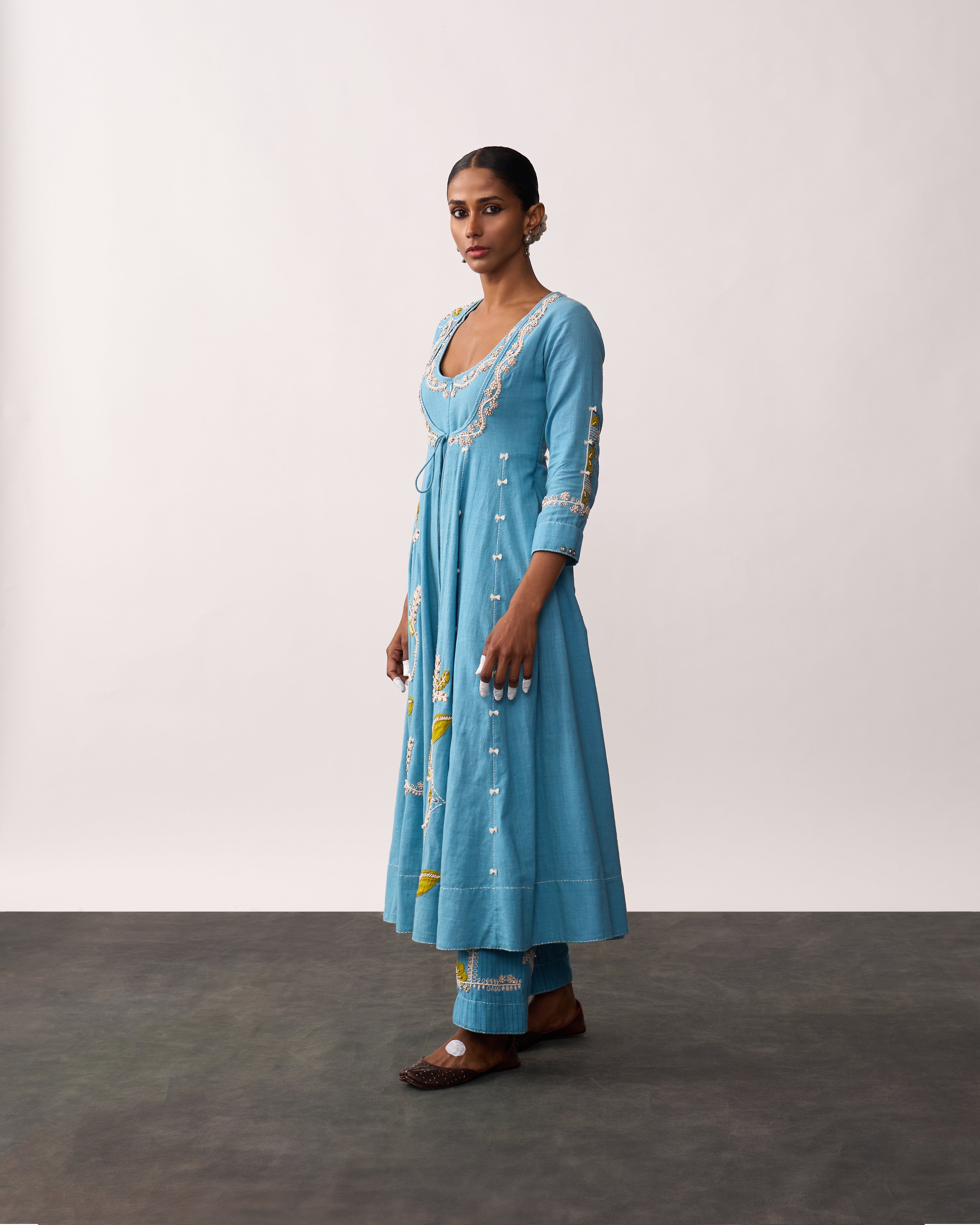 HAZRAT Blue Handspun Anarkali Set
