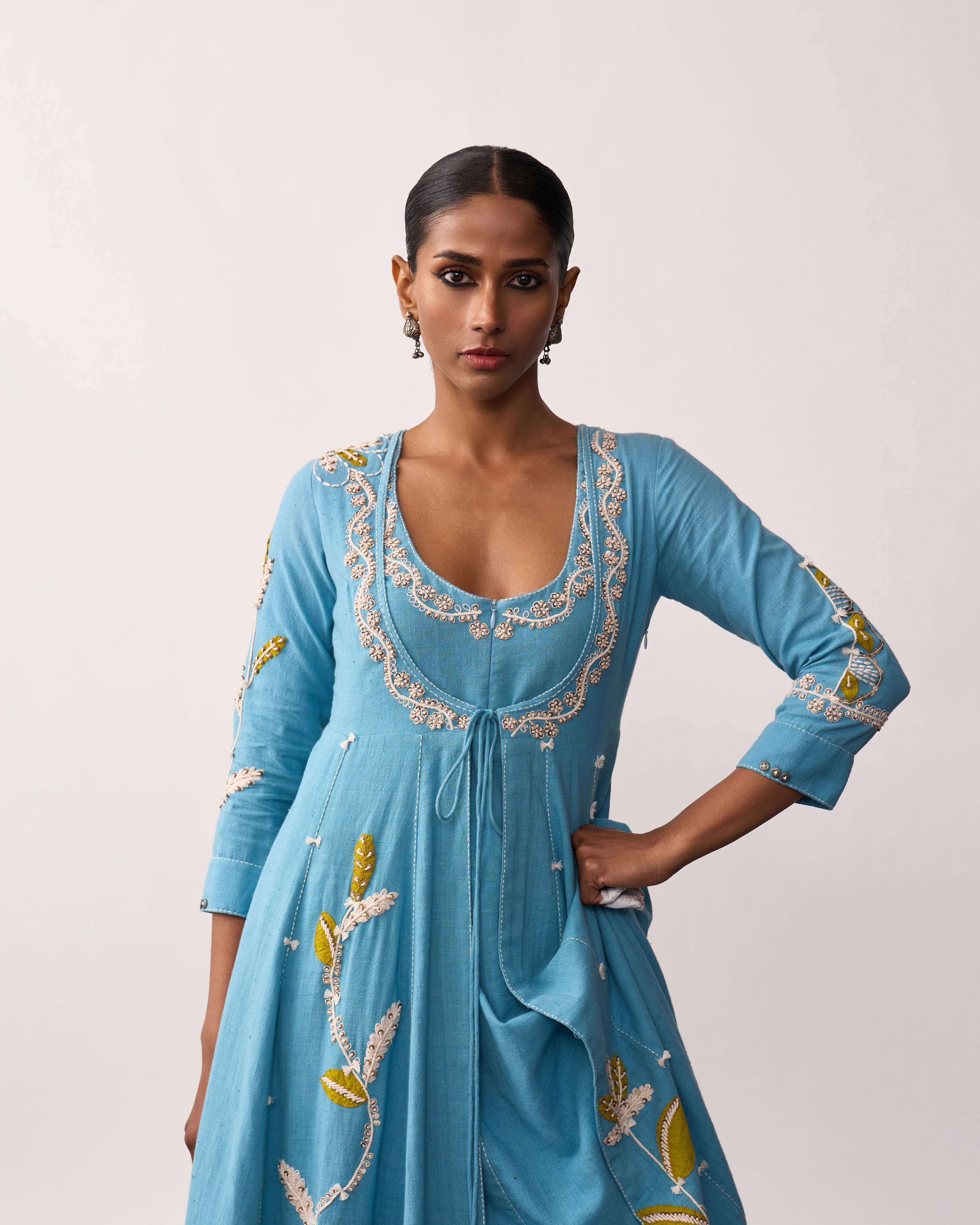HAZRAT Blue Handspun Anarkali Set