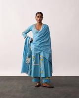 HAZRAT Blue Handspun Anarkali Set
