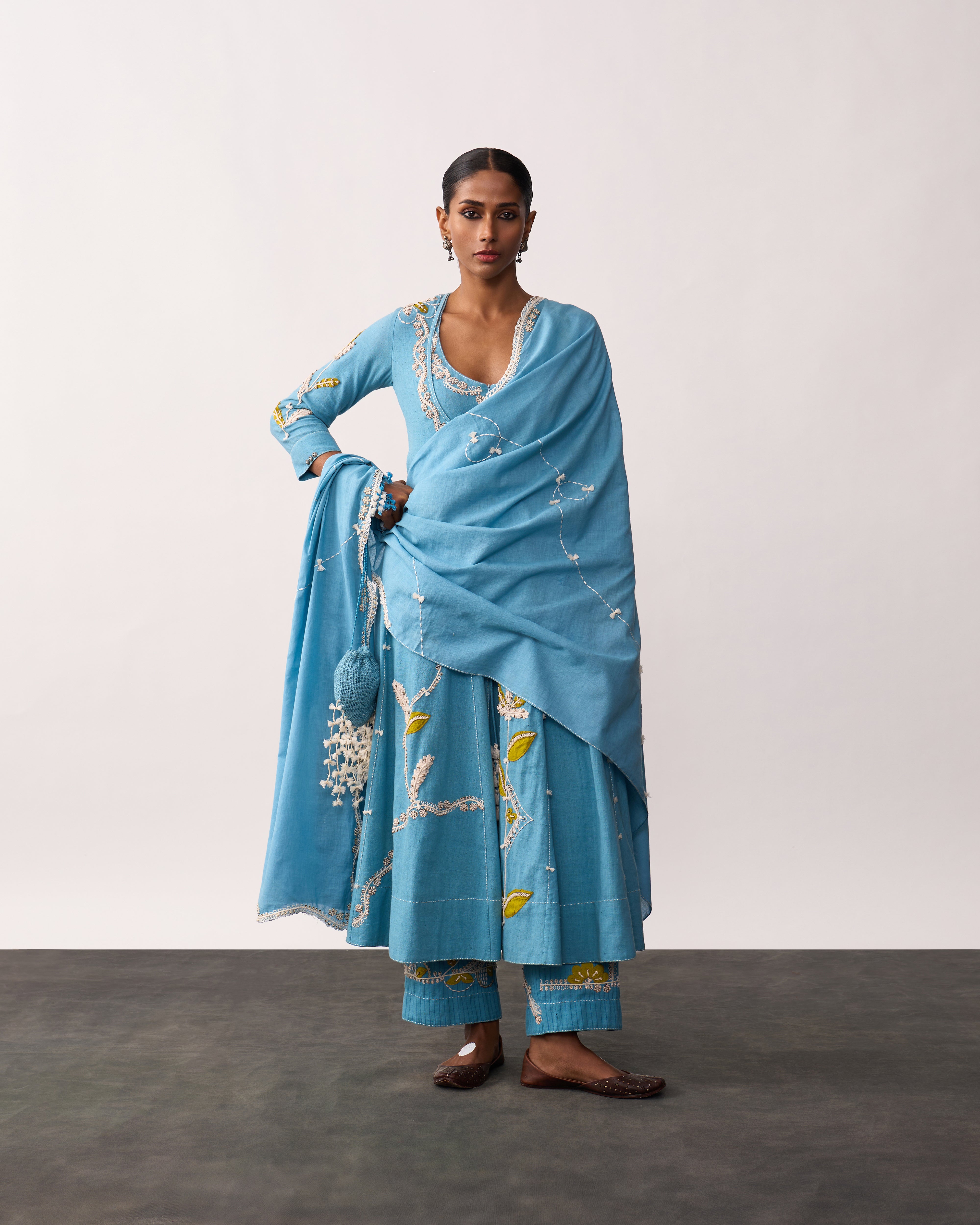 HAZRAT Blue Handspun Anarkali Set