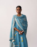 KITTUR RANI Blue Hand-spun Embroidered Dupatta