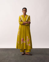 KITTUR RANI Yellow Hand-spun Embroidered Dupatta