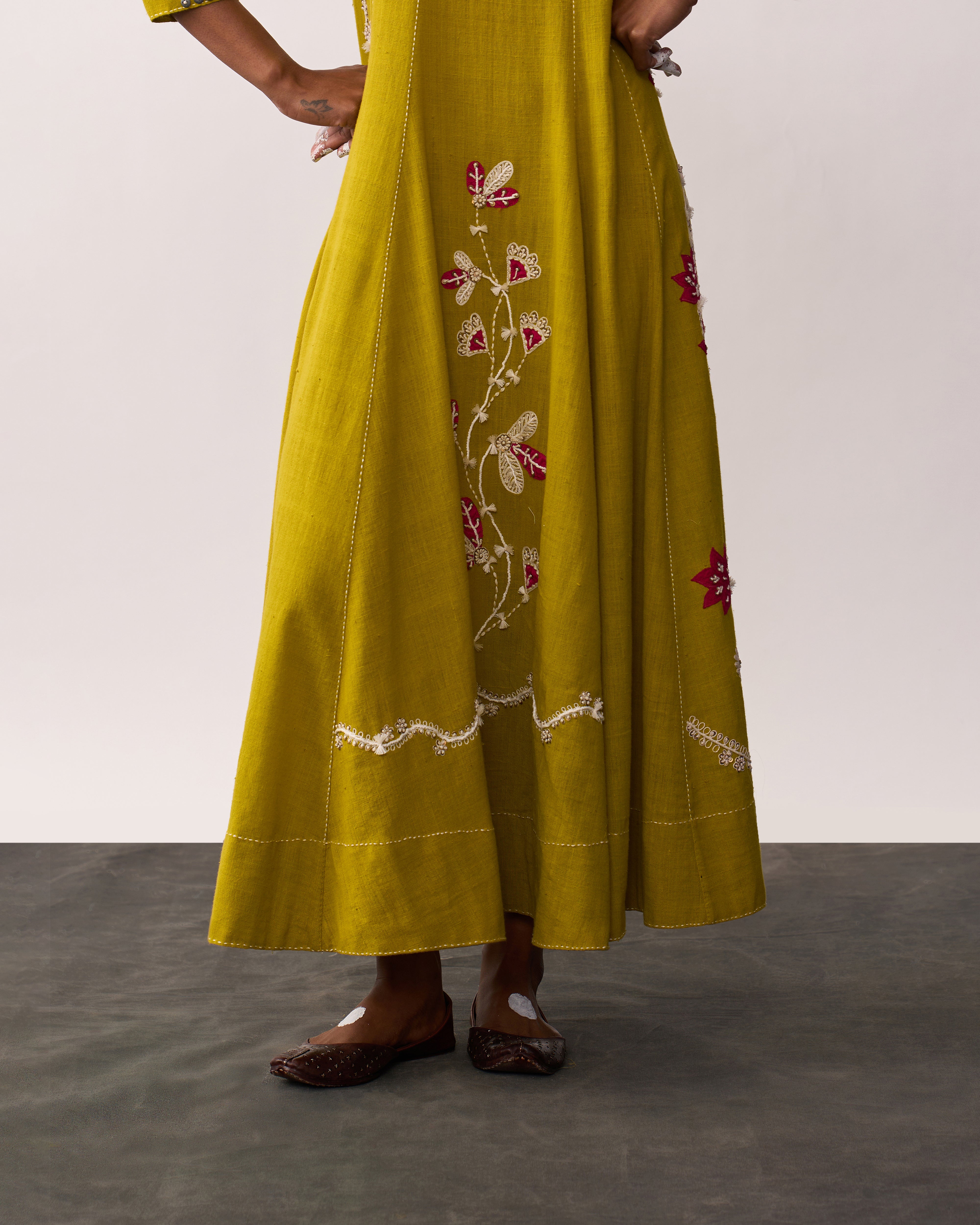 ARUNA Yellow Handspun Panelled Dress