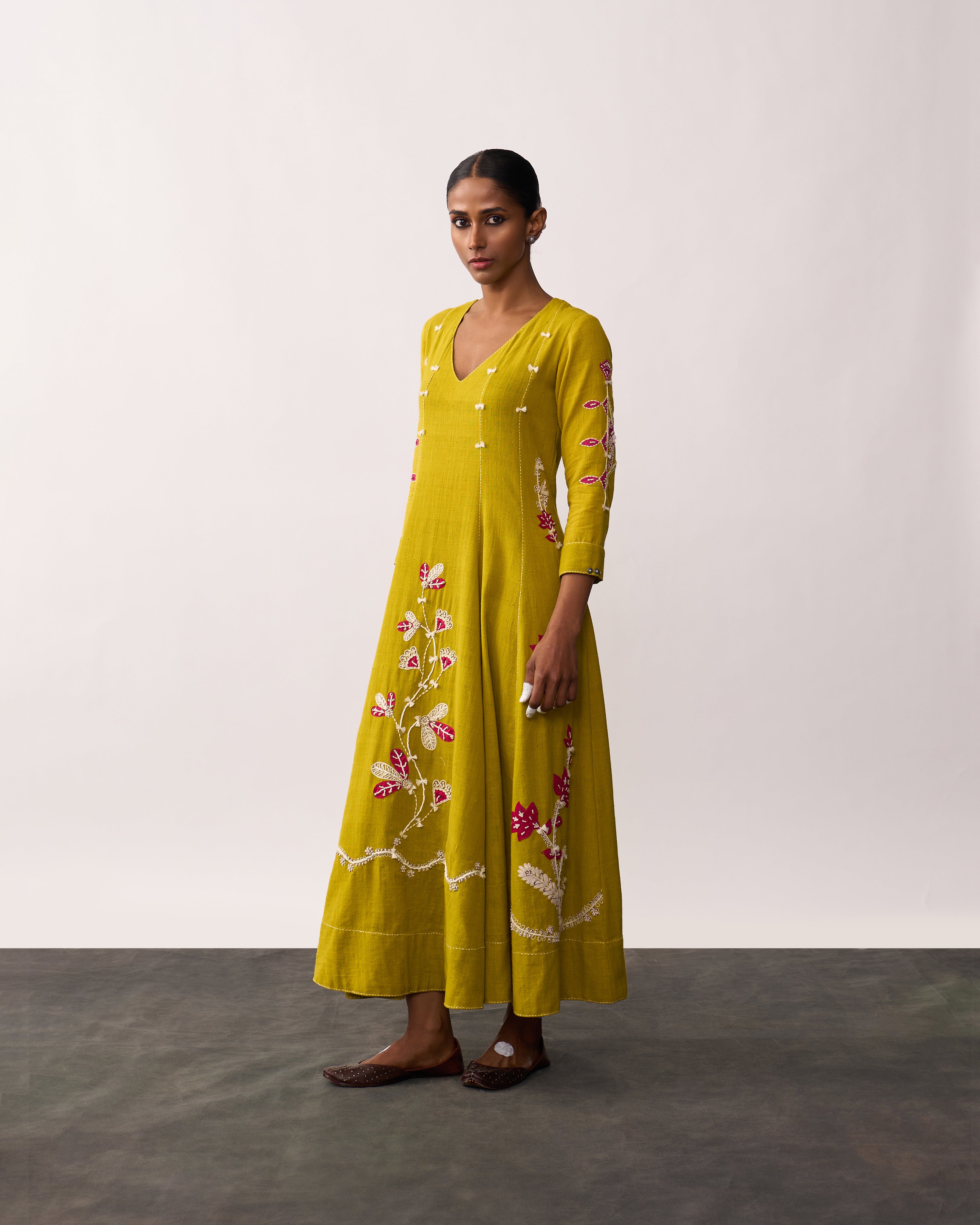 ARUNA Yellow Handspun Panelled Dress