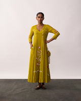 ARUNA Yellow Handspun Panelled Dress
