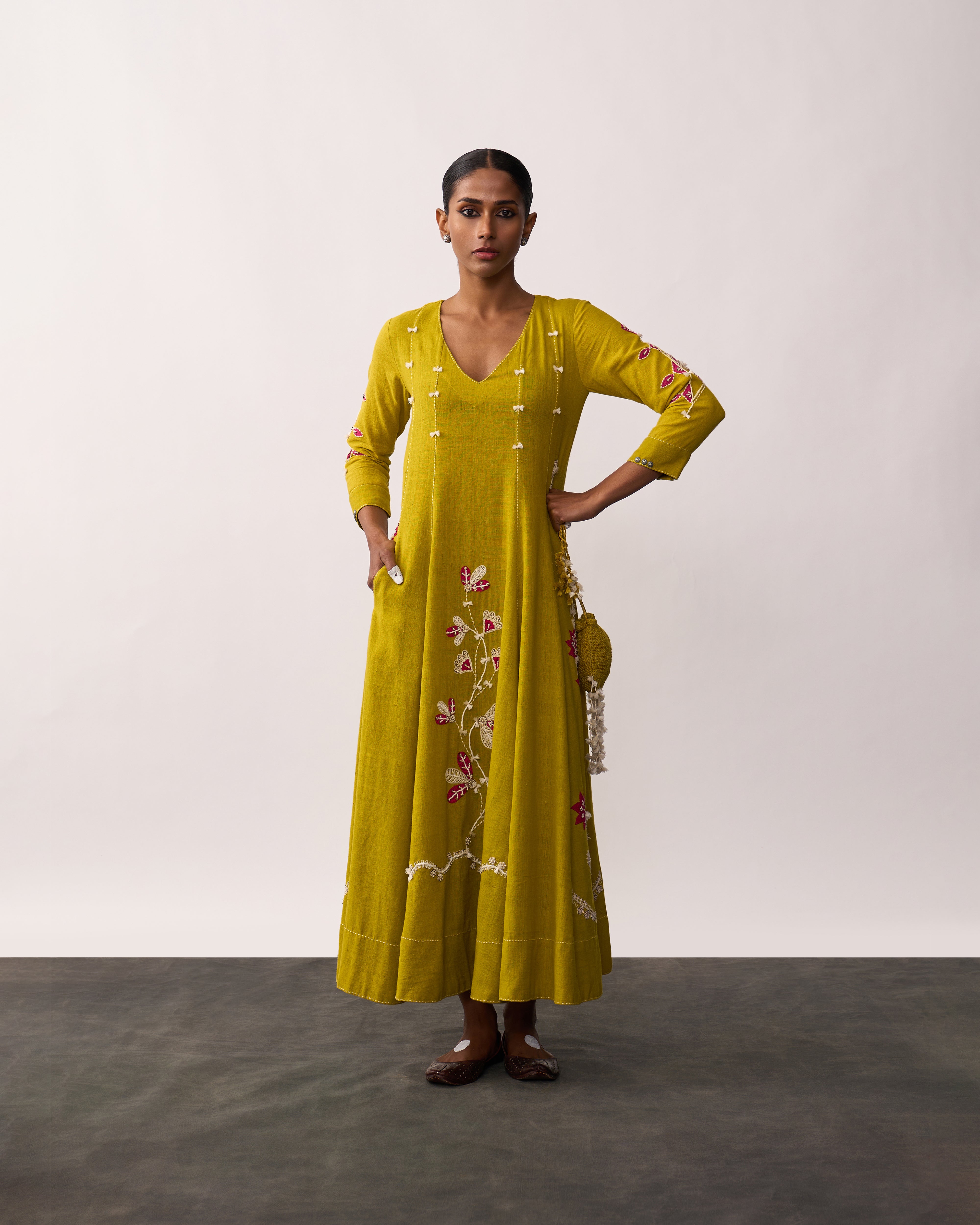 ARUNA Yellow Handspun Panelled Dress