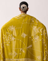 RANI LAXMI Yellow Hand-spun Embroidered Dupatta