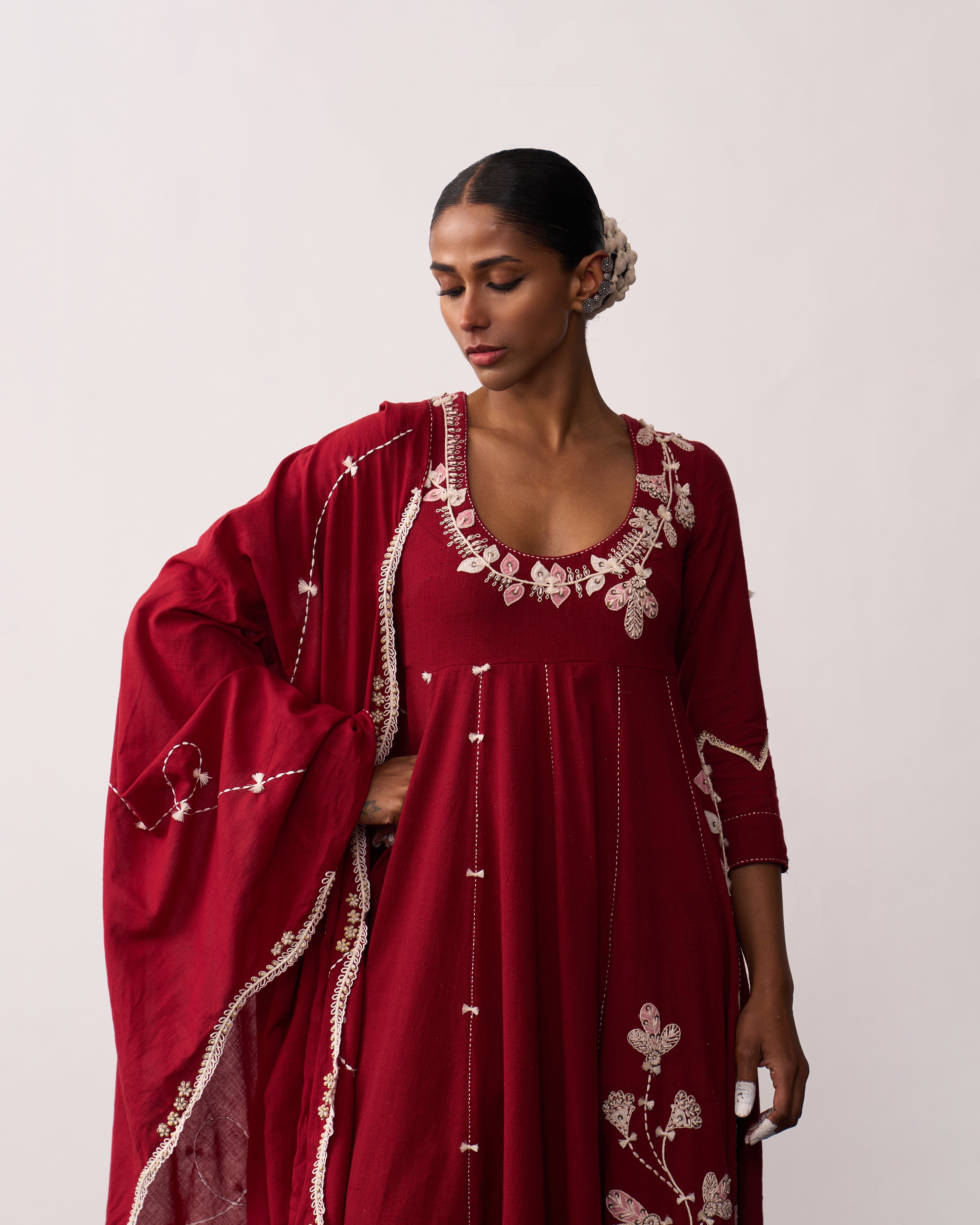 KALPANA Red Handspun Anarkali Set