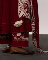 KITTUR RANI Red Hand-spun Embroidered Dupatta