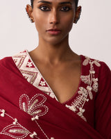 KITTUR RANI Red Hand-spun Embroidered Dupatta