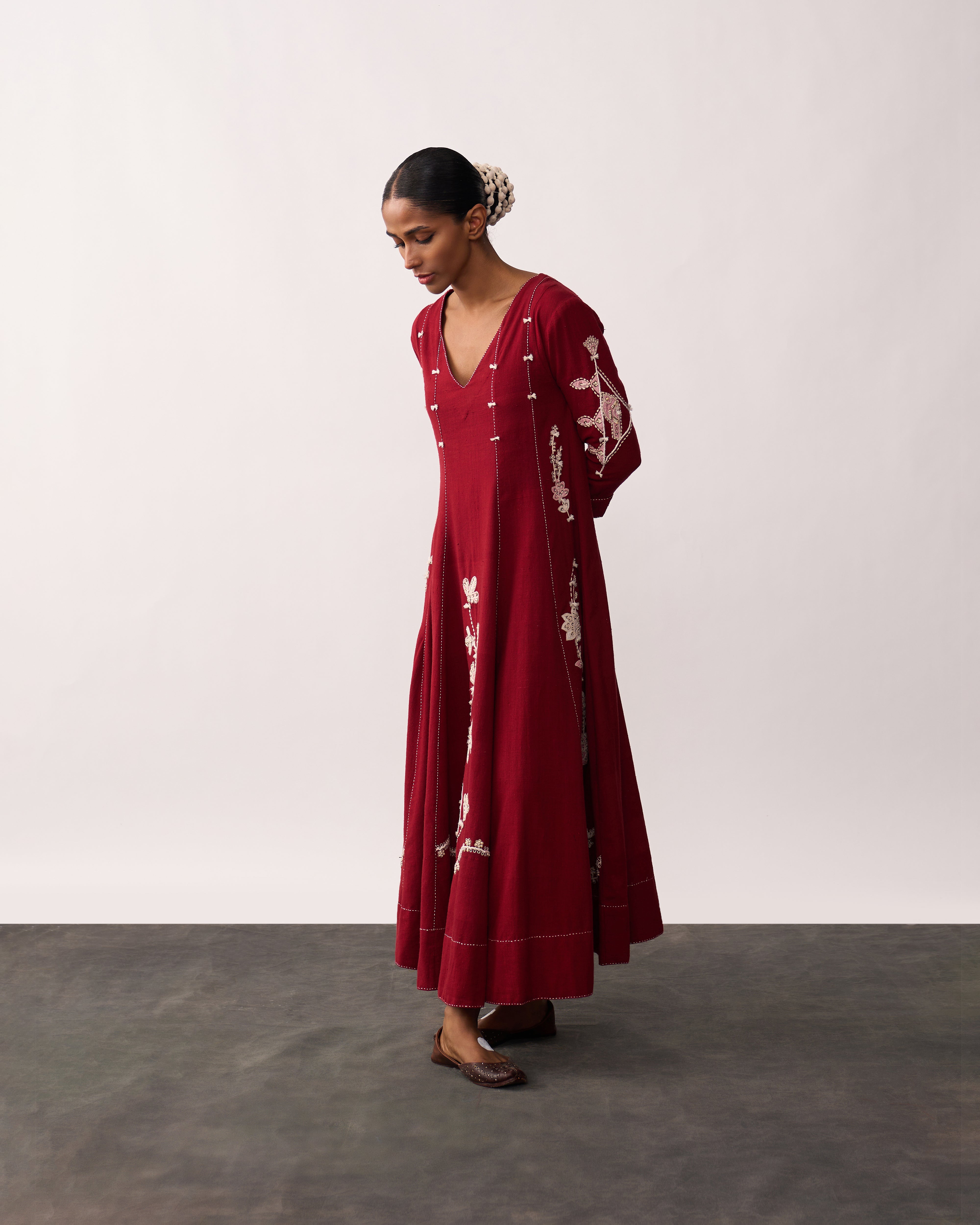 ARUNA Red Handspun Panelled Dress
