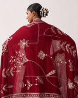 RANI LAXMI Red Hand-spun Embroidered Dupatta