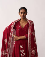 RANI LAXMI Red Hand-spun Embroidered Dupatta
