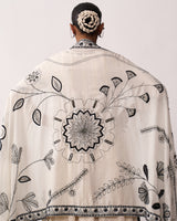 TARA RANI Ivory Hand-spun Embroidered Dupatta