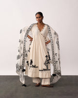 TARA RANI Ivory Hand-spun Embroidered Dupatta