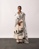 TARA RANI Ivory Hand-spun Embroidered Dupatta