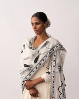TARA RANI Ivory Hand-spun Embroidered Dupatta
