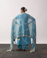 RANI LAXMI Blue Hand-spun Embroidered Dupatta