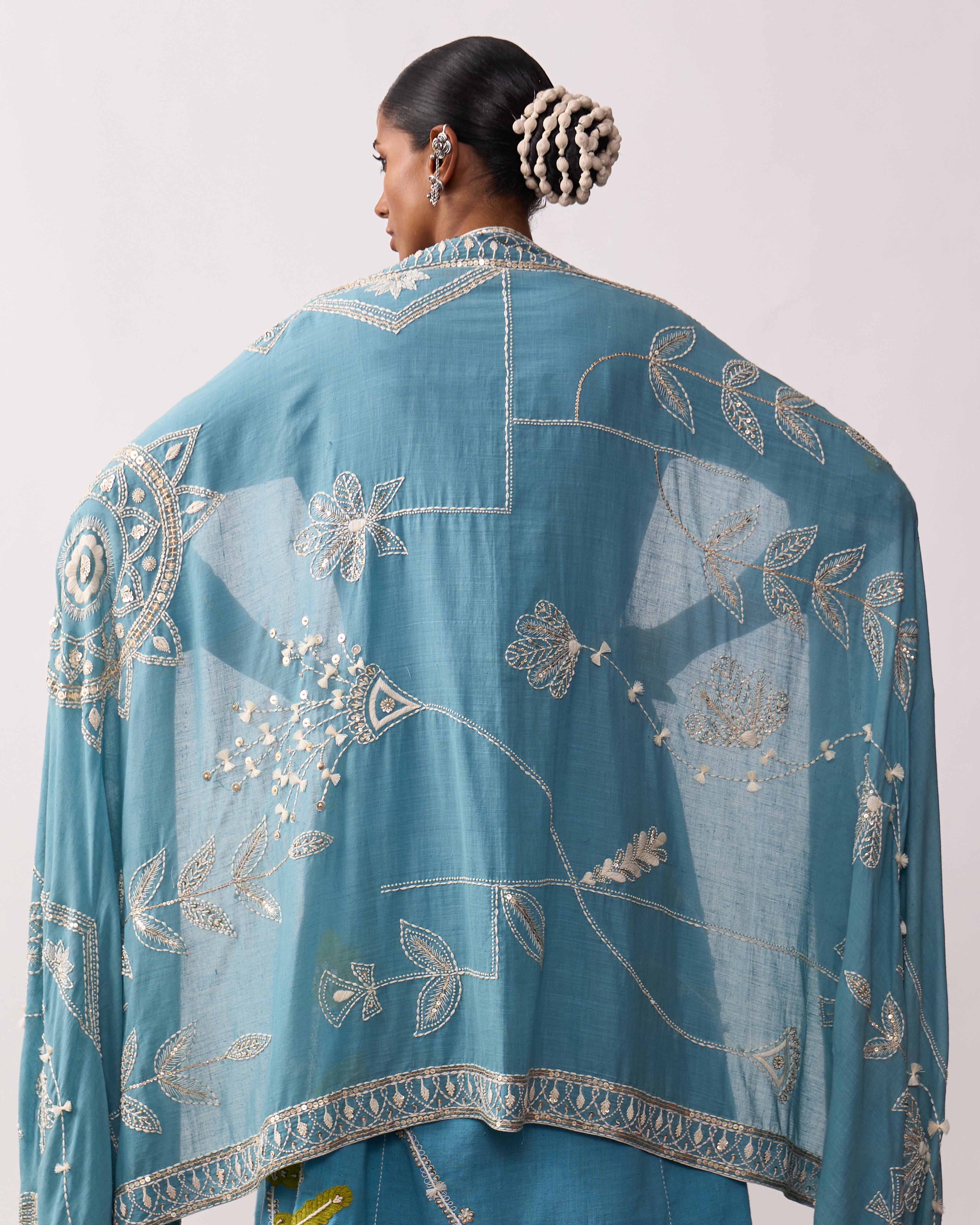 RANI LAXMI Blue Hand-spun Embroidered Dupatta