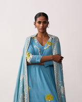 RANI LAXMI Blue Hand-spun Embroidered Dupatta