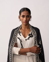 RANI LAXMI Black Hand-spun Embroidered Dupatta