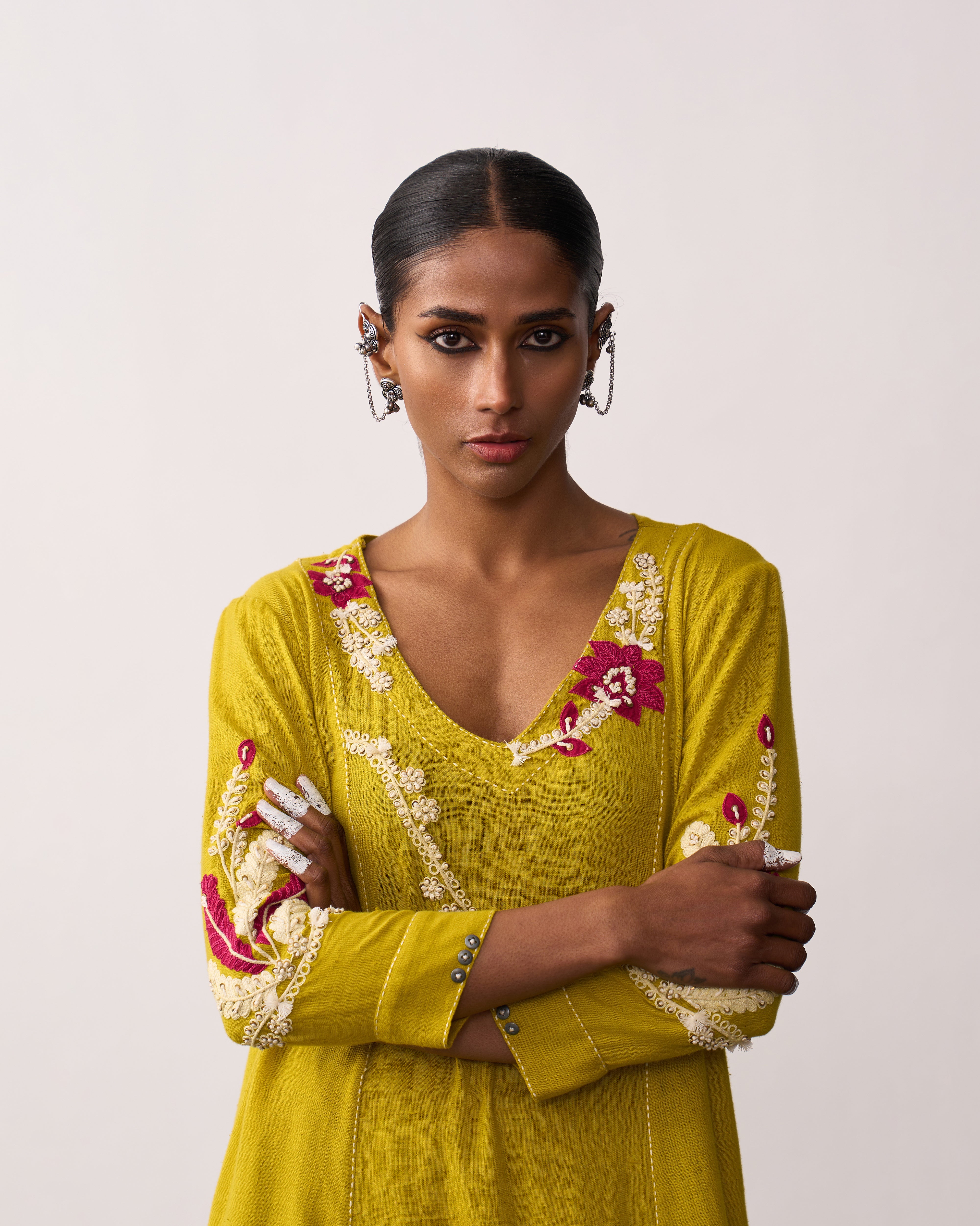 SUCHETA Yellow Handspun Kurta Set